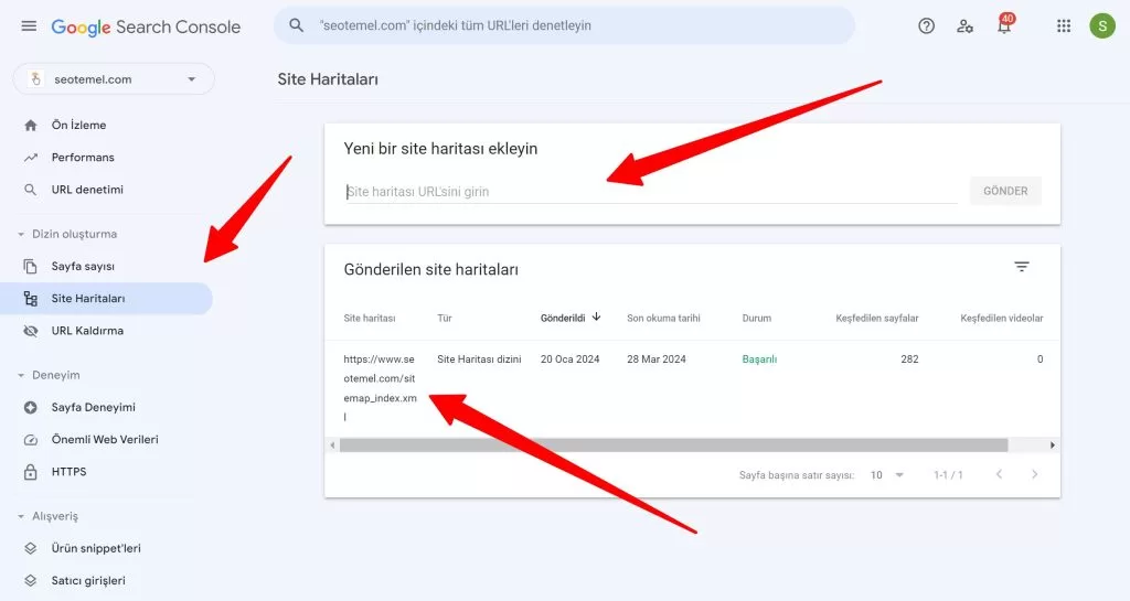 site haritası search console